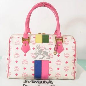 AUTHENTIC MCM Visetos Lion Tote Boston Bag + Dust Bag